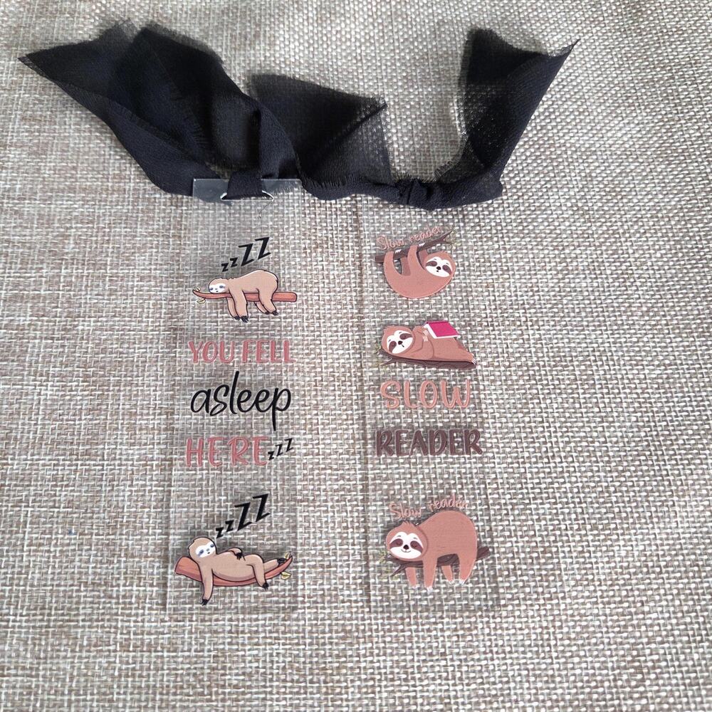Sloth Bookmark Asleep Slow Reader Clear Acrylic Book Club Novel Bookish Gift